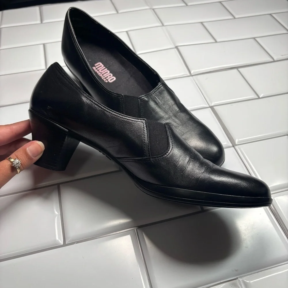 Munro American‎ Shoes Womens 10 N Pump Black Leather Casual Block Heels